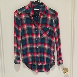 Soft Red and Green Plaid Flannel American Eagle